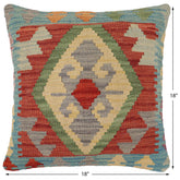 handmade Traditional Pillow Red Blue Hand-Woven SQUARE 100% WOOL Hand woven turkish pillow2' x 2'